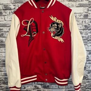 Left Point Men's College Jacket Red Sz M Embroidered Graphic W24-1243